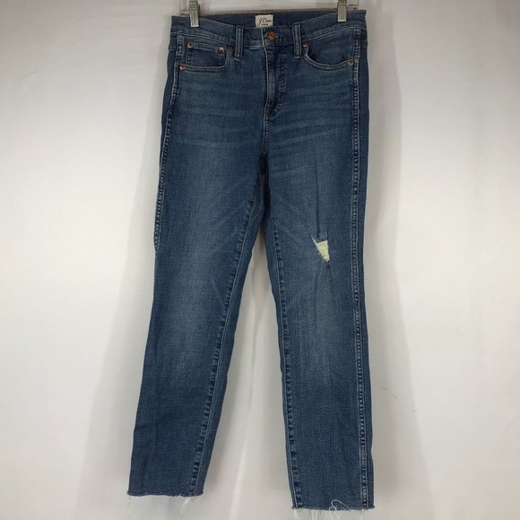 J. Crew Denim - J. CREW - WOMEN'S 27 - BLUE 9" VINTAGE STRAIGHT DENIM JEANS W/FRAYED HEM